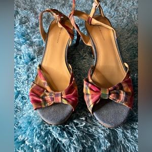 Tommy‎ Hilfiger Women’s Inya Plaid Ankle Strap Wedge Heels Size 6.5M